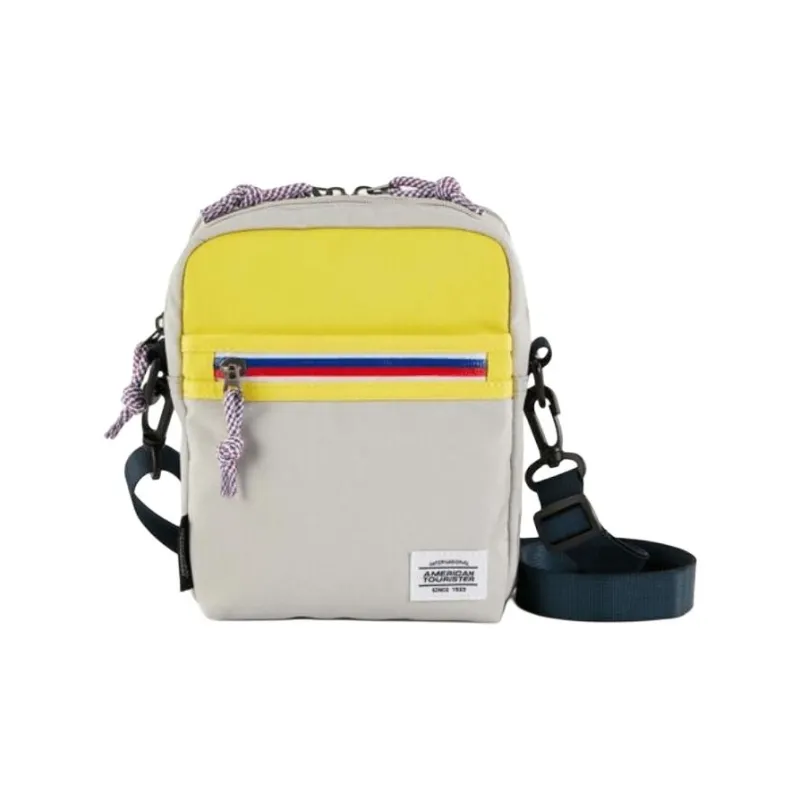 AMERICAN TOURISTER Polyester Shoulder Bag, Crossbody Bag Unisex Silver Gray & Yellow-0