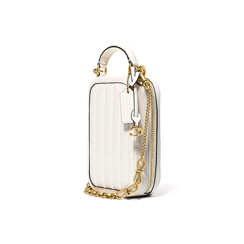 COACH Leather Camera Bag, Cell Phone Pouch, Portable Crossbody Bag, Shoulder Bag Mini Women's Chalk White-2
