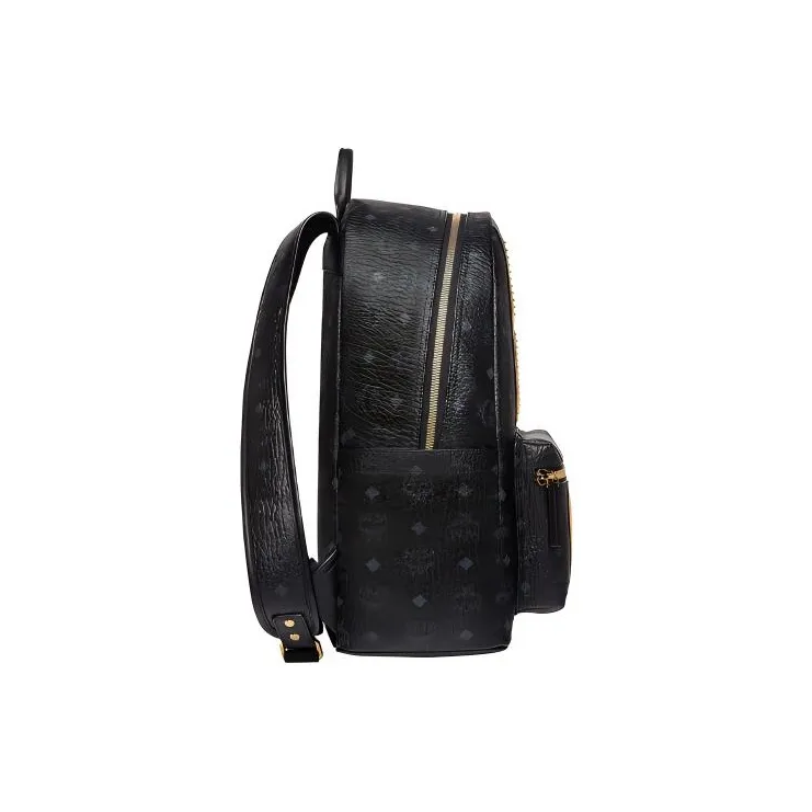MCM Stark Visetos Coated Canvas Backpack Unisex Black/Black Gold-2