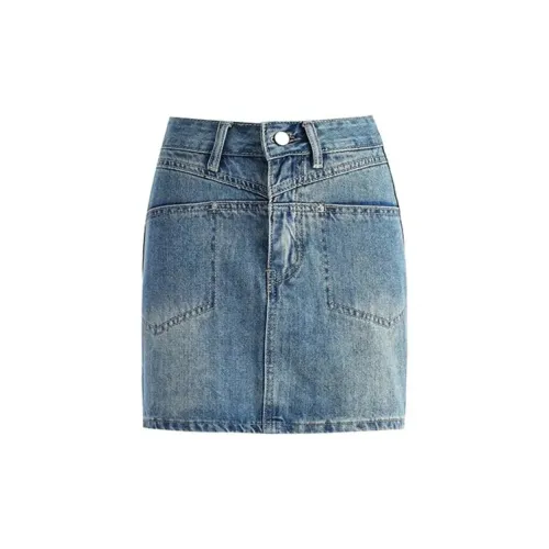 FORLOVENANCY Denim Short Skirts Women's Vintage Blue