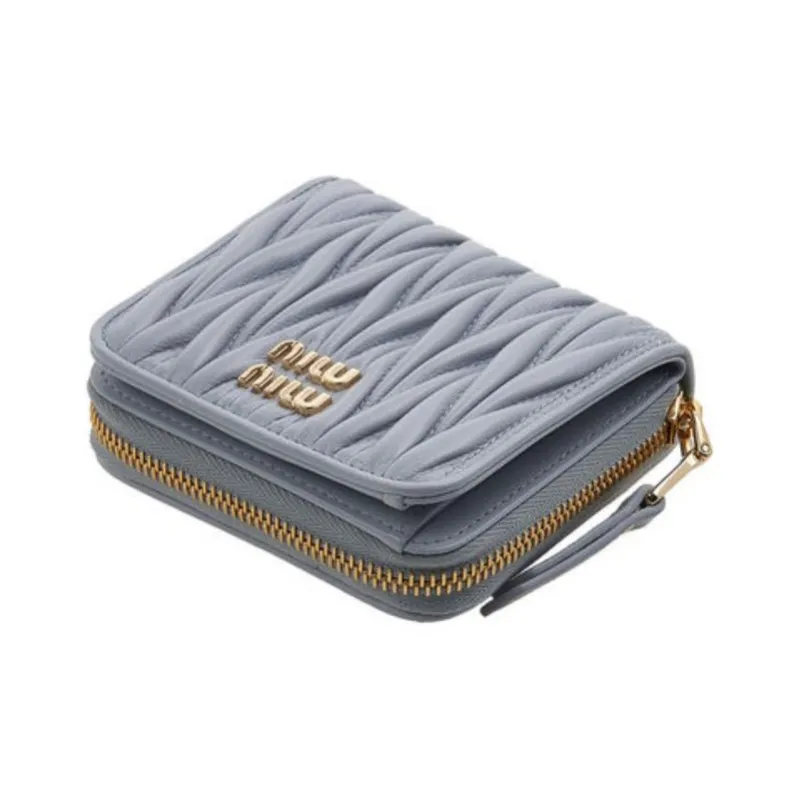MIU MIU Matelassé Lambskin Wallet Women's Gray Blue-1