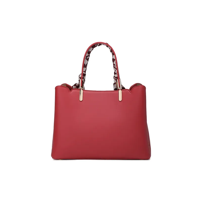 MEXICAN Polyurethane Leather Handbag Tote Bag, Special Tote Bag Medium Size Women's Black/Ecru/Tango Red-14