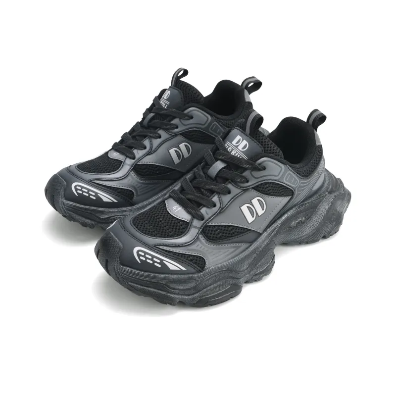 GLO BULL Height Increasing Wear Resistant Breathable Slip Resistant Low Top Chunky Sneakers Unisex Black Gray-2