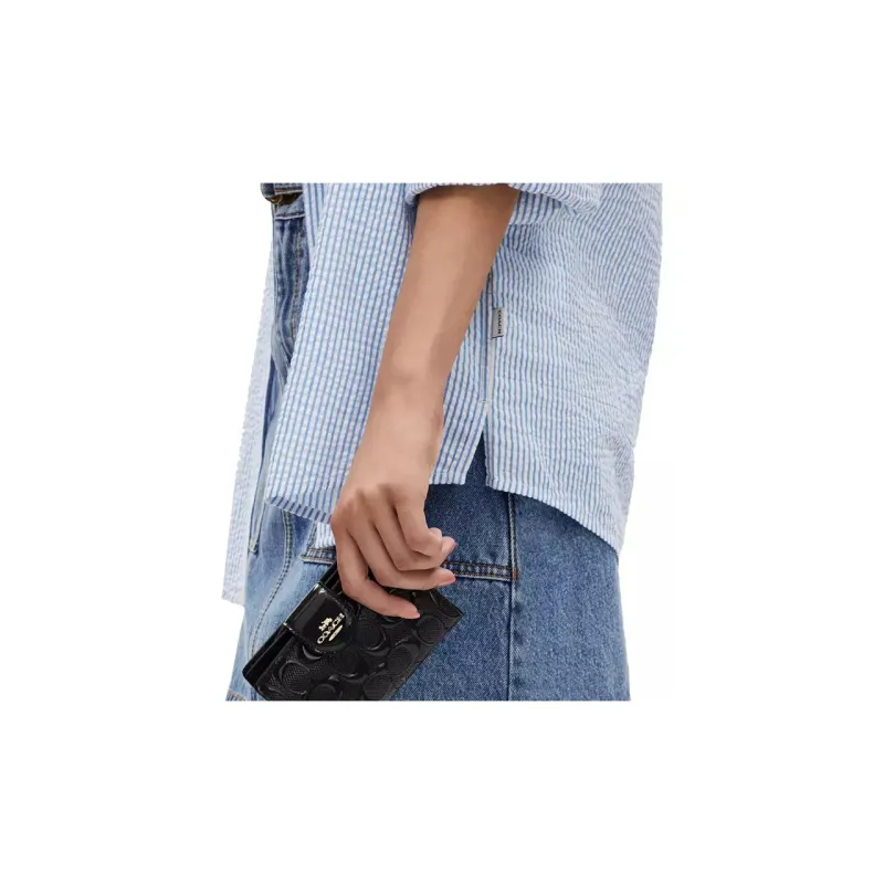 COACH Patent Leather Calfskin Coin Purse, Card Holder Medium Size Women's Black-2