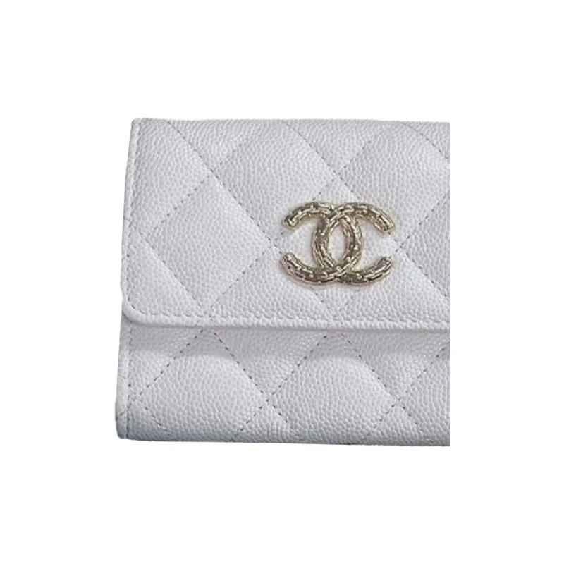 CHANEL Litchi Leather, Caviar Cow Leather Card Holder Women's White-3