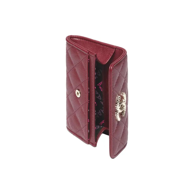CHANEL Grain Embossed Shiny Caviar Calfskin Card Holder Women's Burgundy-2
