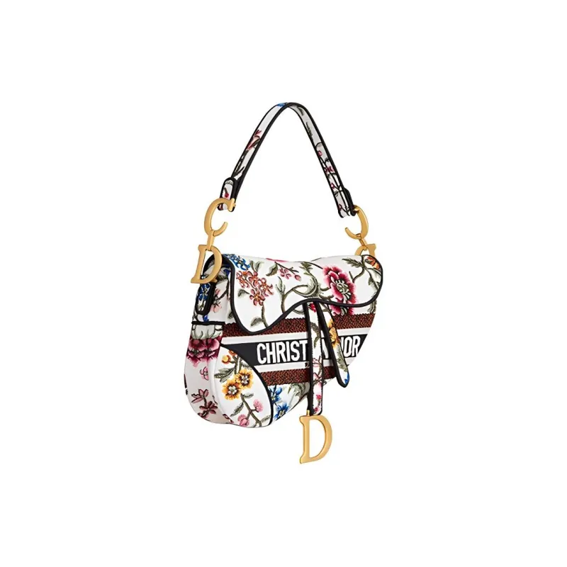 DIOR Saddle Embroidery Saddle Bag Shoulder Bag Crossbody Bag Handbag Women's White/Multicolor-1