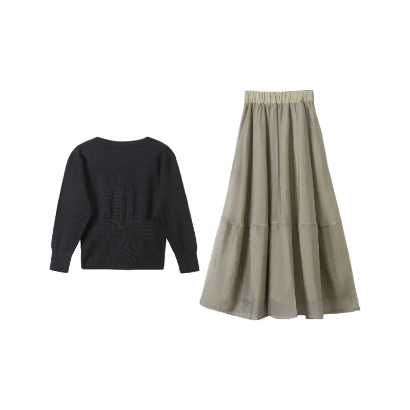 Incolore Skirt Set Women's Black+Green-1