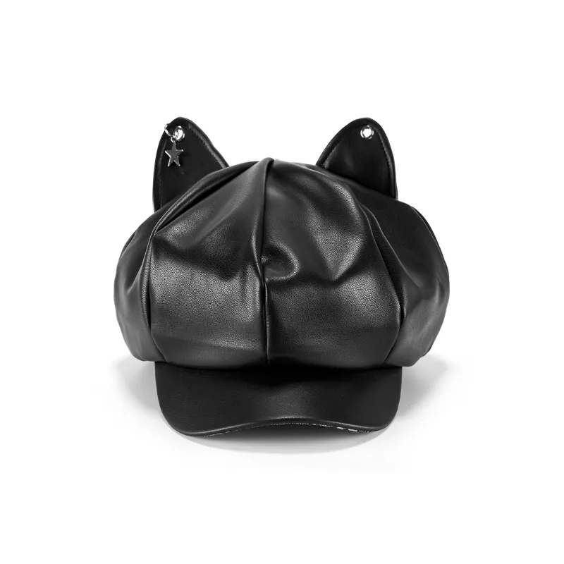 CLARKIA FLOWER PU Leather Berets Women's Black-1