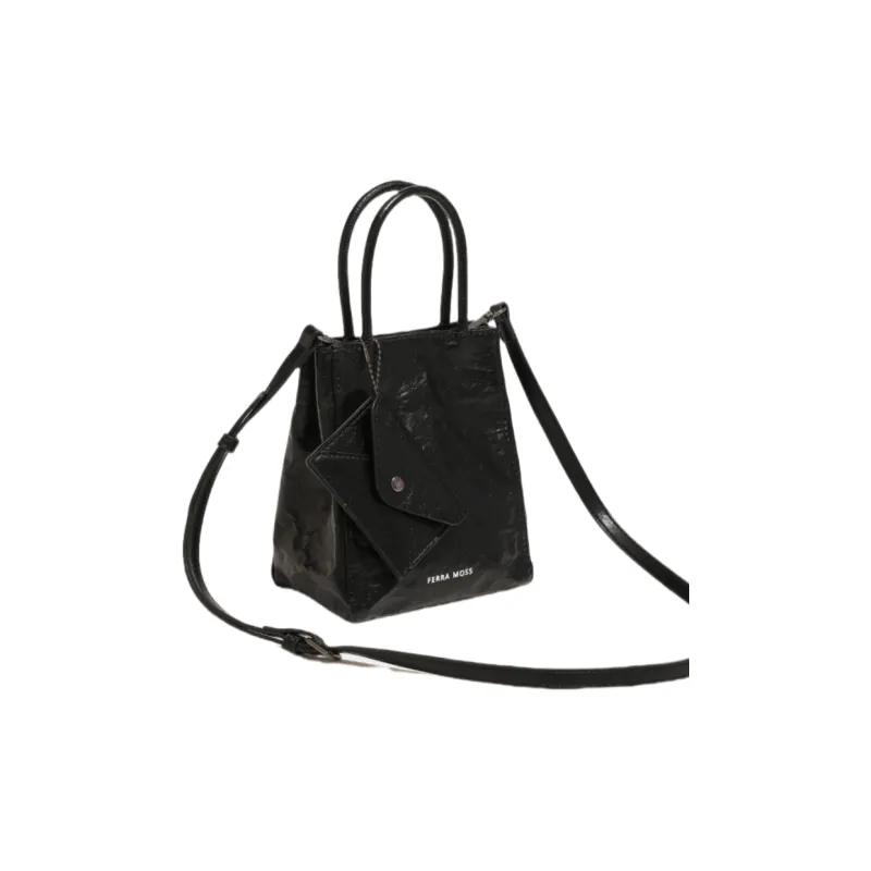 NOMK PU Handbag Tote Shoulder Bag Crossbody Bag Women's Black/Milk White/Laser Silver-1