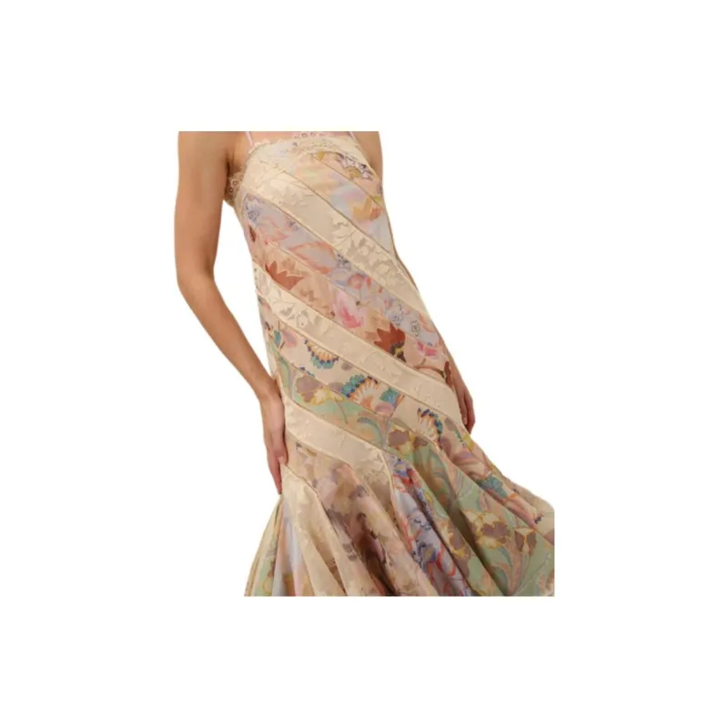 Zimmermann FW24 Slip Dresses Women's Eden Garden Patchwork Pattern-4