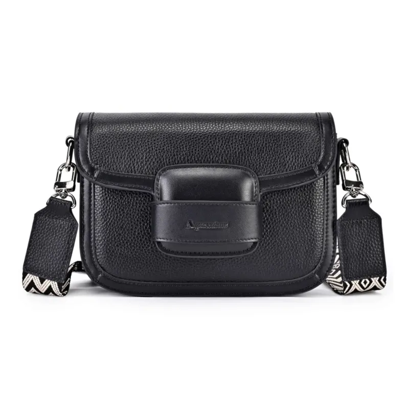 AQUASCUTUM Top Grain Cow Leather Saddle Bag, Crossbody Bag, Shoulder Bag Regular Women's Black-0