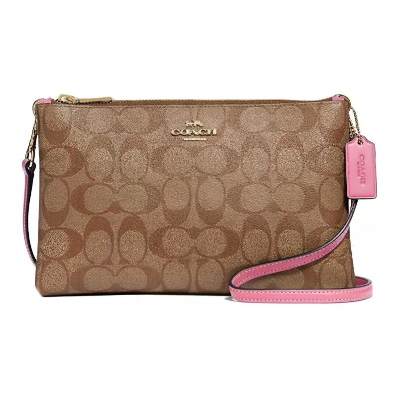 COACH Lyla Canvas With Leather Shoulder Bag Crossbody Bag Medium Size Women's Monogram Brown/Pink-0