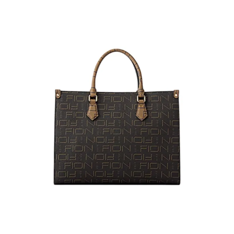 FION Artificial Leather Tote Bag Shopping Bag Handbag Large Size Women's Camel & Burgundy-3