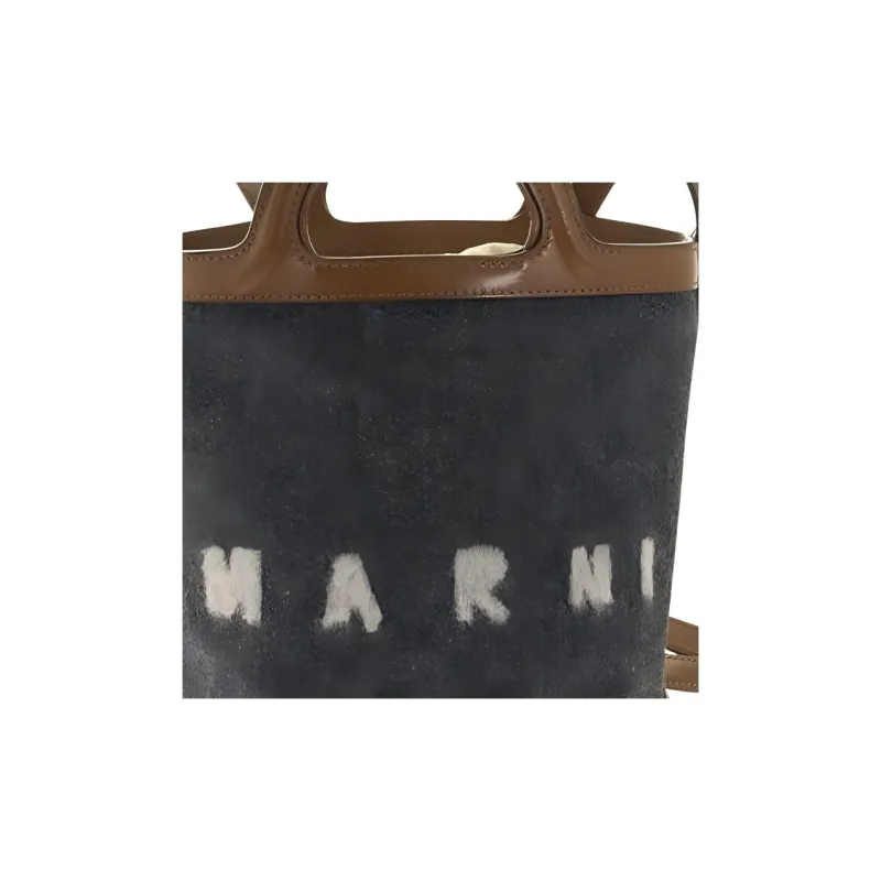 MARNI Cotton With Cow Leather Trim Bucket Bag, Portable Crossbody Bag, Shoulder Bag Women's Gray-4