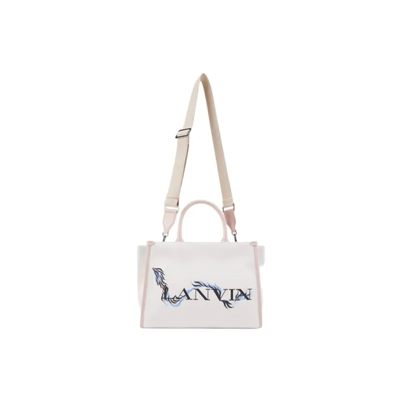 Lanvin Cow Leather Tote Bag, Shopping Bag, Shoulder Bag, Crossbody Bag, Handbag Large Size Unisex Beige & Pink-1