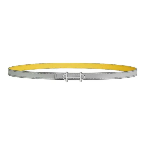 HERMES Calfskin Leather Belts Women's Yellow Gray Width 1.3CM