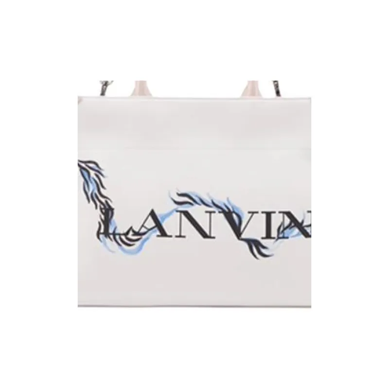 Lanvin Cow Leather Tote Bag, Shopping Bag, Shoulder Bag, Crossbody Bag, Handbag Large Size Unisex Beige & Pink-5