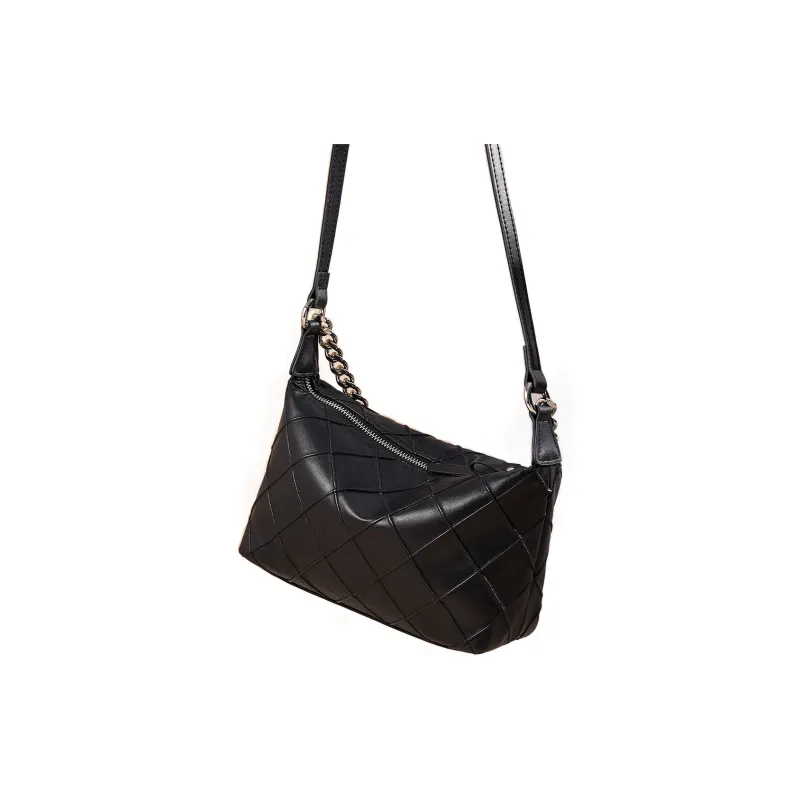 DIFENISE Top Grain Cow Leather Shoulder Bag Women's Milkshake White/Black-5