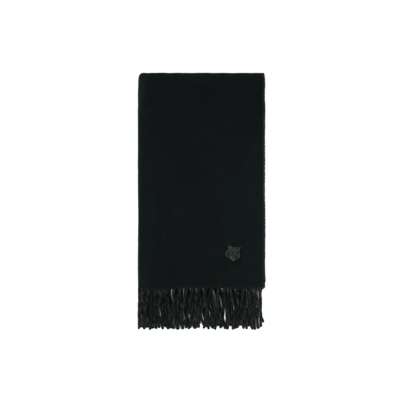 Maison Kitsune Bold Fox Head Patch Fringed Scarf-1