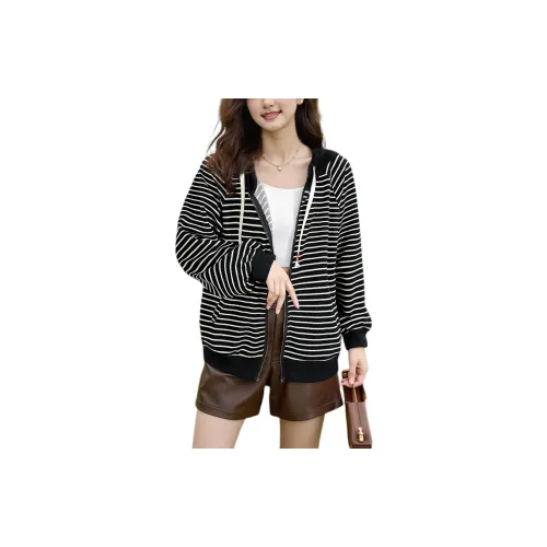 Wbwq Sweatshirts Women's Black Background With Almond Stripes