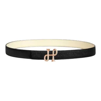 HERMES Calfskin Leather Belts Women's Black/Beige Width 2.4CM
