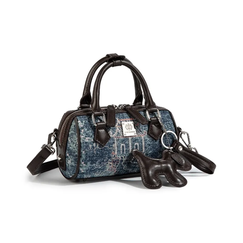 CAEISL&KCIEL Polyurethane Synthetic Leather Handbag Women's Blue And White Embroidered Pink-7