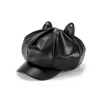 CLARKIA FLOWER PU Leather Berets Women's Black