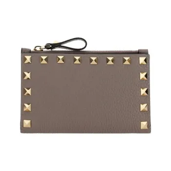 Valentino Rockstud Calfskin Wallet Coin Purse, Card Holder Women's Taupe