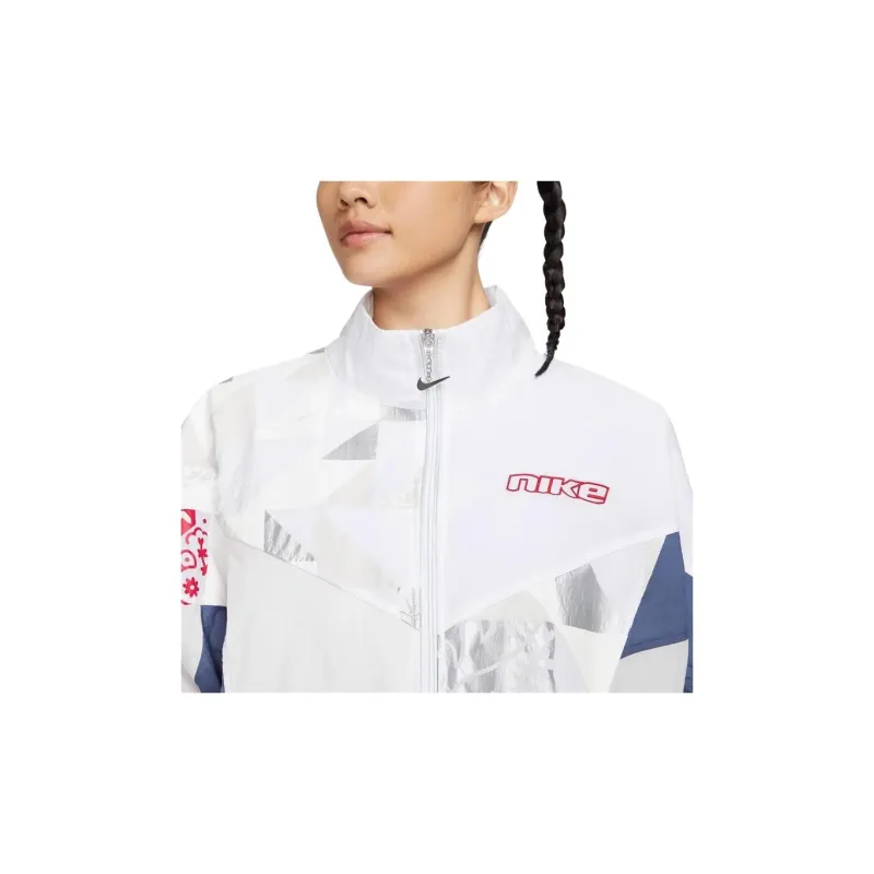 Nike Women'ss Letter Print Colorblock Knit Jacket Beige-2