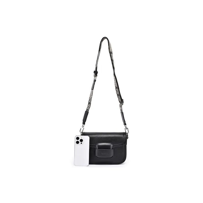 AQUASCUTUM Top Grain Cow Leather Saddle Bag, Crossbody Bag, Shoulder Bag Regular Women's Black-5