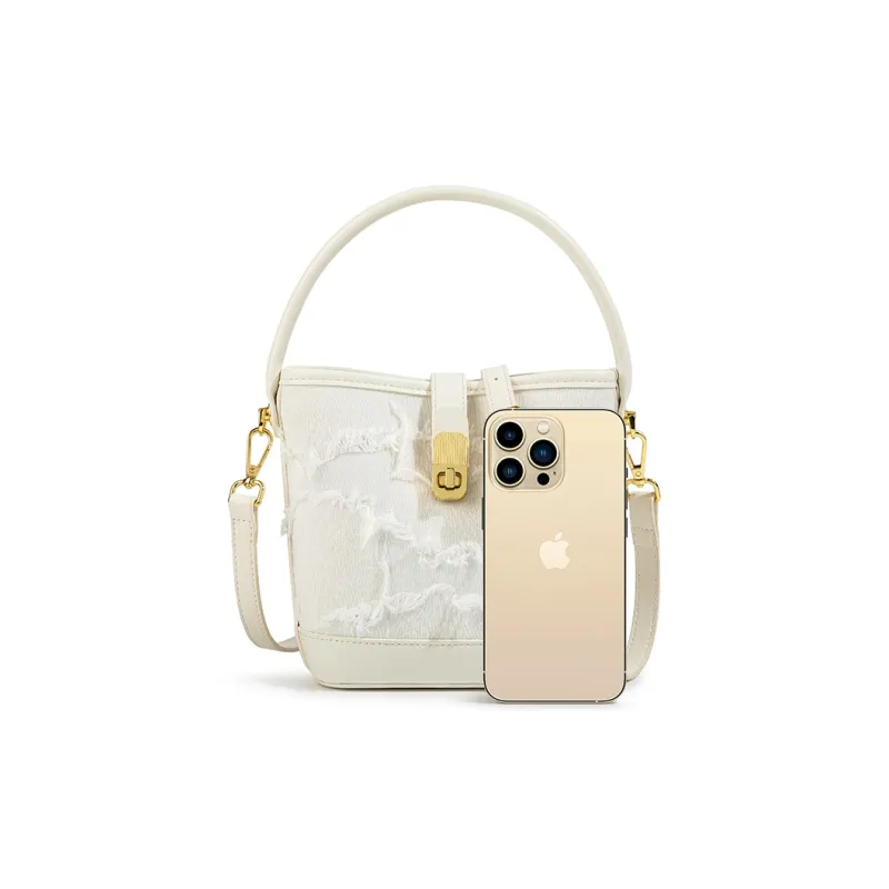 MACKJANICE Polyurethane Bucket Bags One Shoulder Handbags Regular Women's Fringe White-1