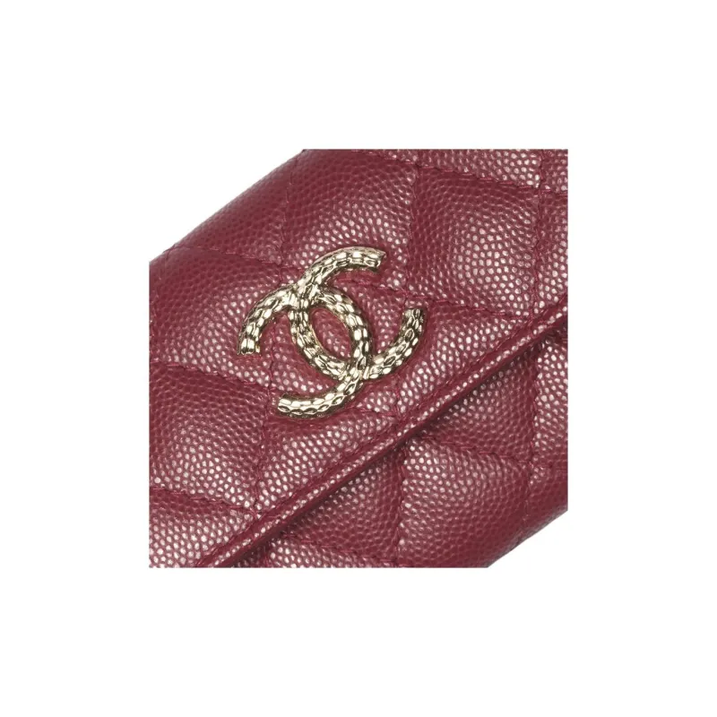 CHANEL Grain Embossed Shiny Caviar Calfskin Card Holder Women's Burgundy-3