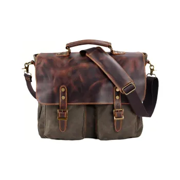TTaG．baG Waxed Canvas And Cowhide Crossbody One Shoulder Handbag Regular Men's Black/Dark Gray/Army Green/Dark Khaki
