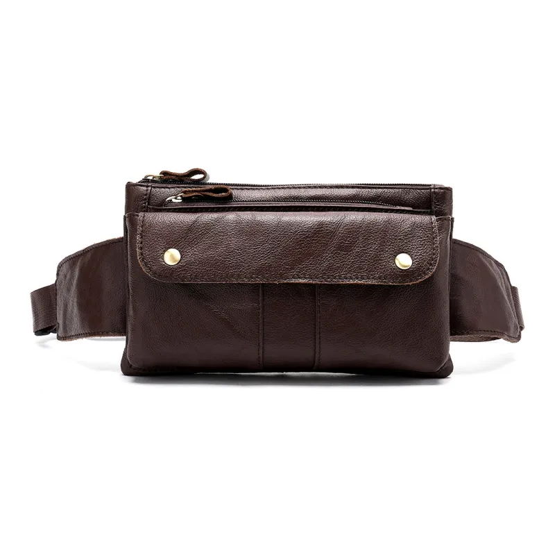 DOSRFINI Cow Leather Fanny Pack Medium Size Men's Coffee/Black/Oil Coffee-6