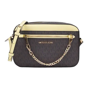 MICHAEL KORS Jet Set PVC With Leather Camera Bags Crossbody Bags Shoulder Bags Women's Yellow Acorn Brown Multicolor