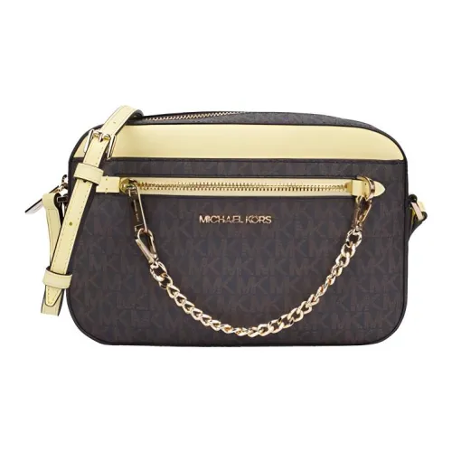 MICHAEL KORS Jet Set PVC With Leather Camera Bags Crossbody Bags Shoulder Bags Women's Yellow Acorn Brown Multicolor