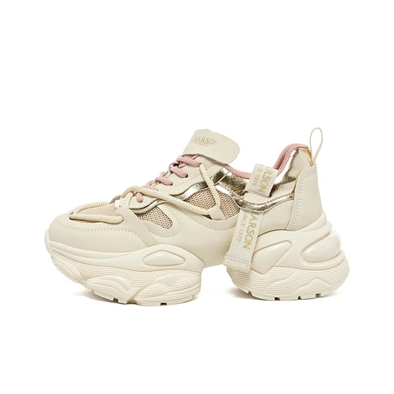 HARSON Chunky Sneakers Women's Low Top Greige/Beige Gold-5