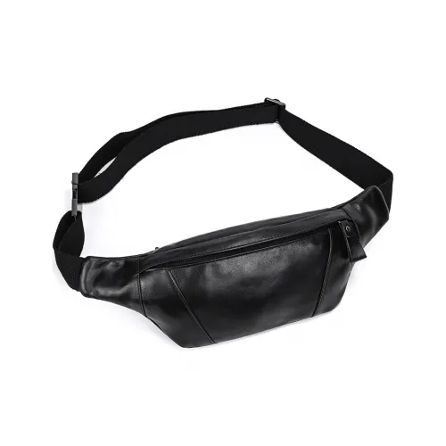 DOSRFINI Cow Leather Fanny Pack Regular Men's Black Oil Leather/Coffee Oil Leather