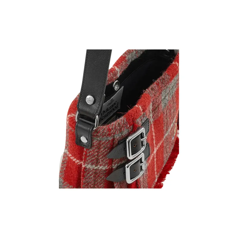 Vivienne Westwood Heather Kilt Plaid Wool Handbag Shoulder Bag Women's Red-3