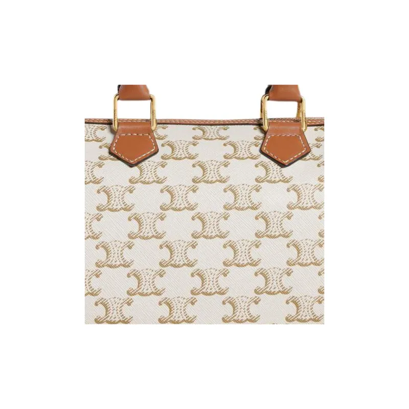 CELINE Cow Leather Boston Bag, Crossbody Bag, Shoulder Bag, Handbag Trumpets Women's White-3