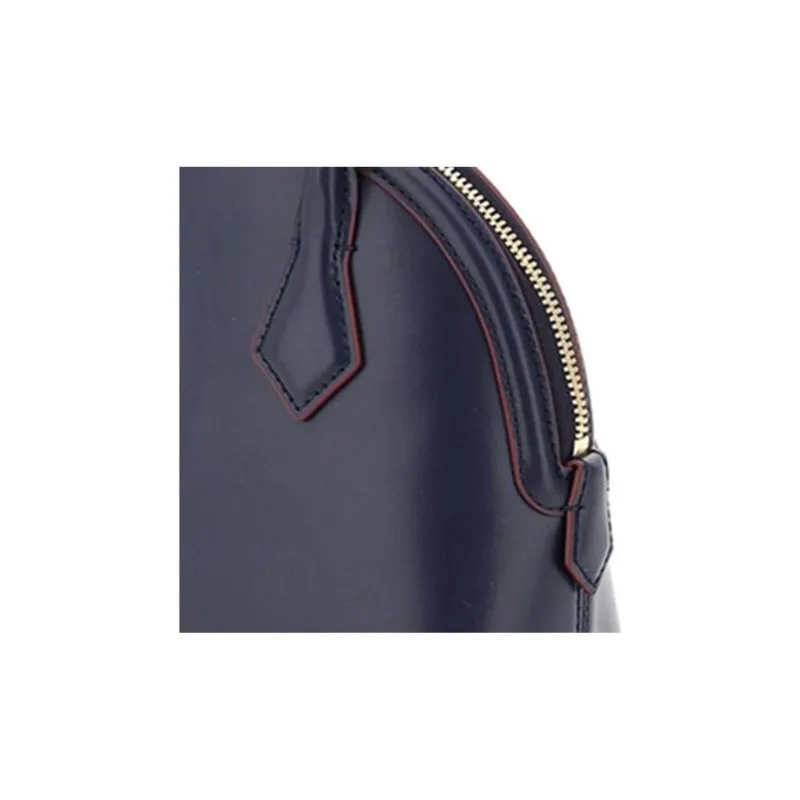MCM Anna Visetos Smooth Leather One Shoulder Crossbody Dome Bag Handbag Small Size Women's Dark Blue-4