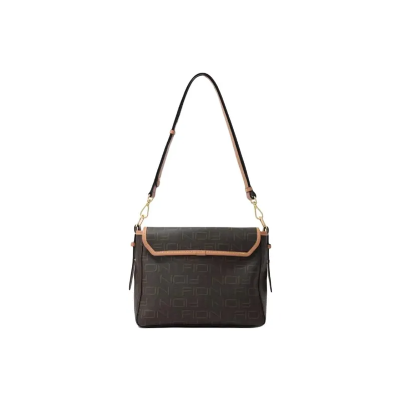 FION Coated Canvas Messenger Bag, Portable Crossbody Bag, Shoulder Bag Medium Size Women's Dark Coffee Brown-3