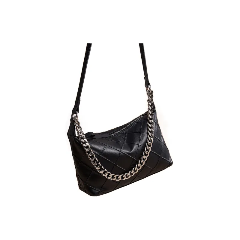DIFENISE Top Grain Cow Leather Shoulder Bag Women's Milkshake White/Black-6