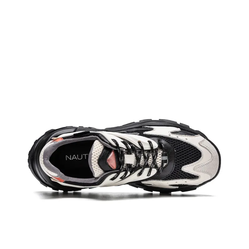 NAUTICA Anti Slip And Wear Resistant Height Increasing Low Top Chunky Sneakers Men's White Black-4