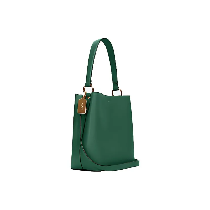 COACH Glossy Pebbled Leather Bucket Bags Shoulder Bags Medium Size Women's Amazon Green-1