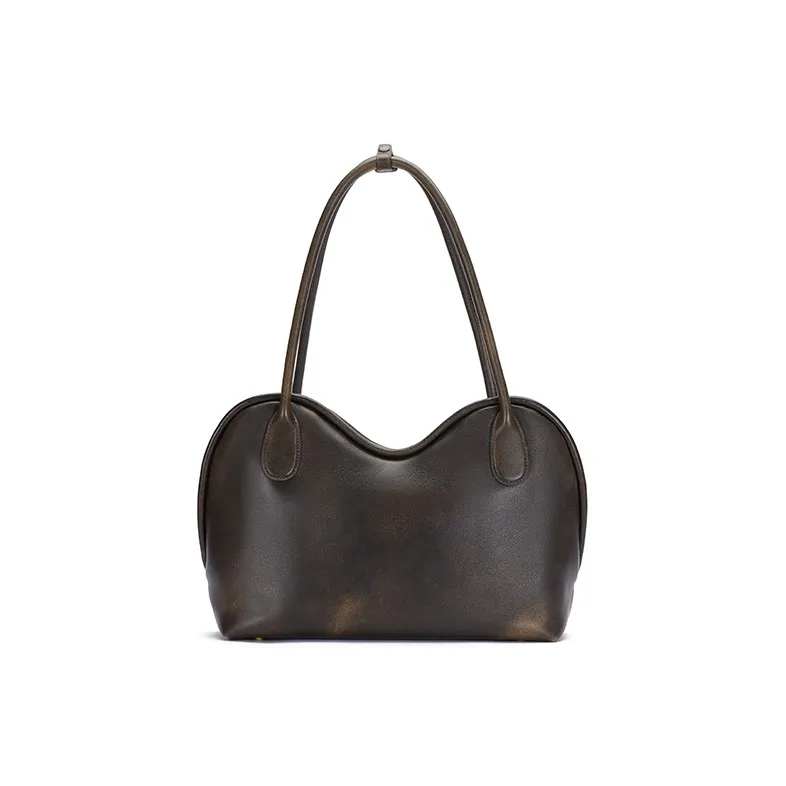 SUGARSU Cow Leather Shoulder Bag Large Size Women's Black/Vintage Brown-2