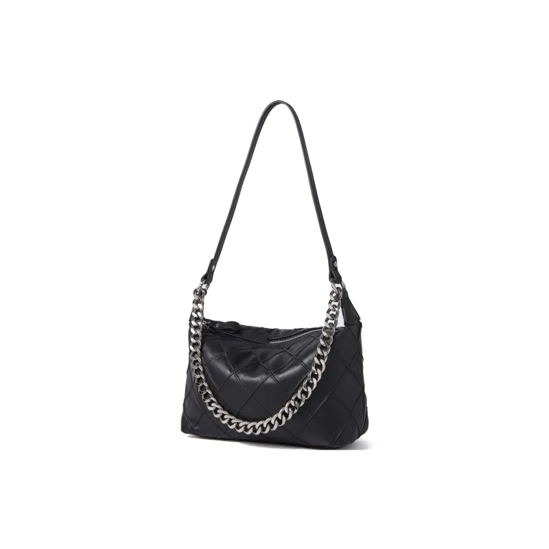 DIFENISE Top Grain Cow Leather Shoulder Bag Women's Milkshake White/Black-9