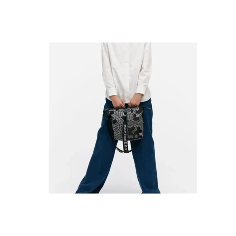Marimekko Polyester Shoulder Bag Regular Unisex Khaki & Black-3