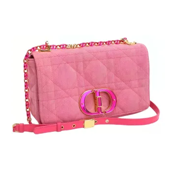 DIOR Caro Denim Portable Crossbody Bag, Shoulder Bag Medium Size Women's Bright Pink